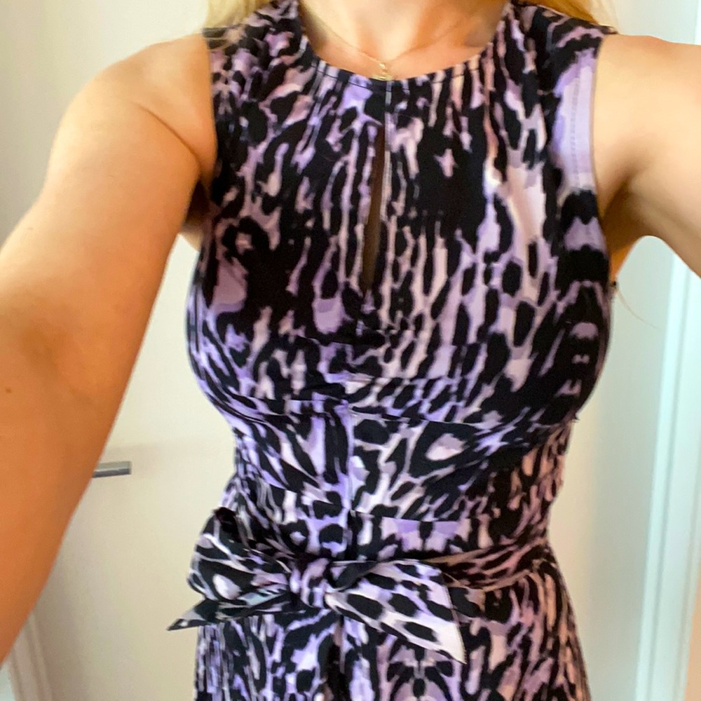 Lavender, black and white animal print dress